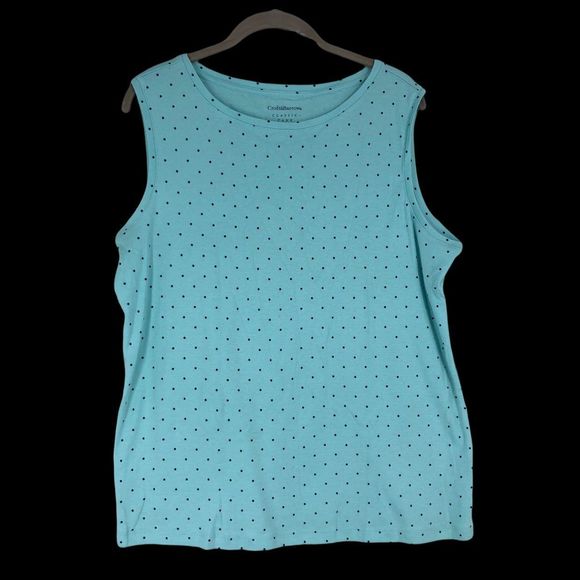 Croft & Barrow Teal Tank w/Black Polkadots Classic Tank Top Super Soft Sz XL - Picture 1 of 5